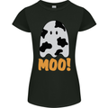 Moo Funny Cow Ghost Halloween Spooky Womens Petite Cut T-Shirt Black