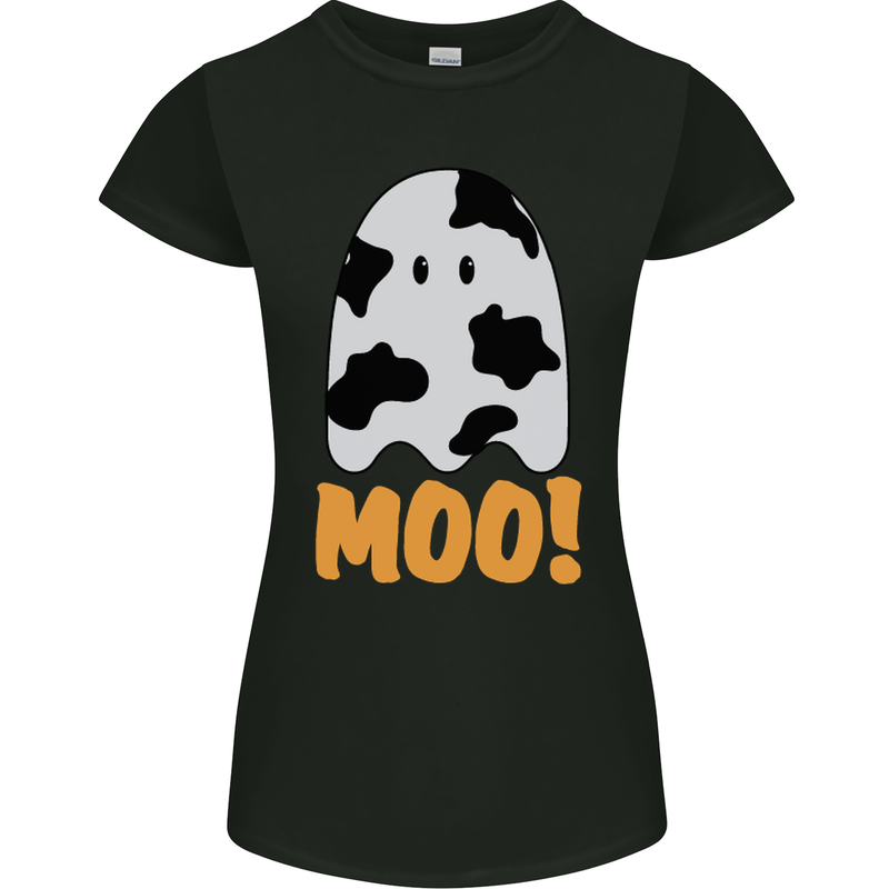 Moo Funny Cow Ghost Halloween Spooky Womens Petite Cut T-Shirt Black