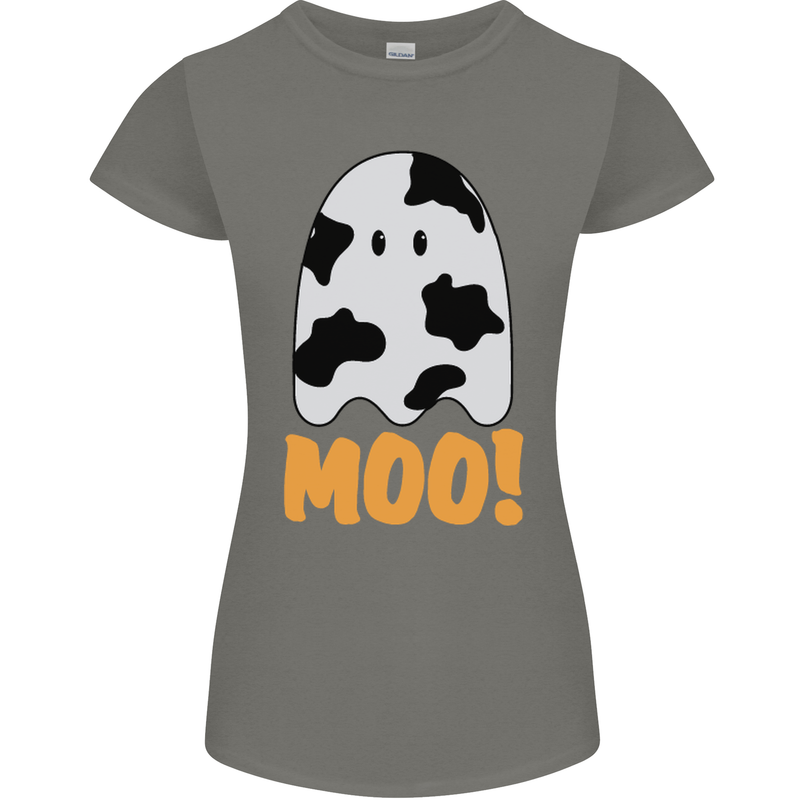 Moo Funny Cow Ghost Halloween Spooky Womens Petite Cut T-Shirt Charcoal