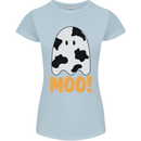 Moo Funny Cow Ghost Halloween Spooky Womens Petite Cut T-Shirt Light Blue