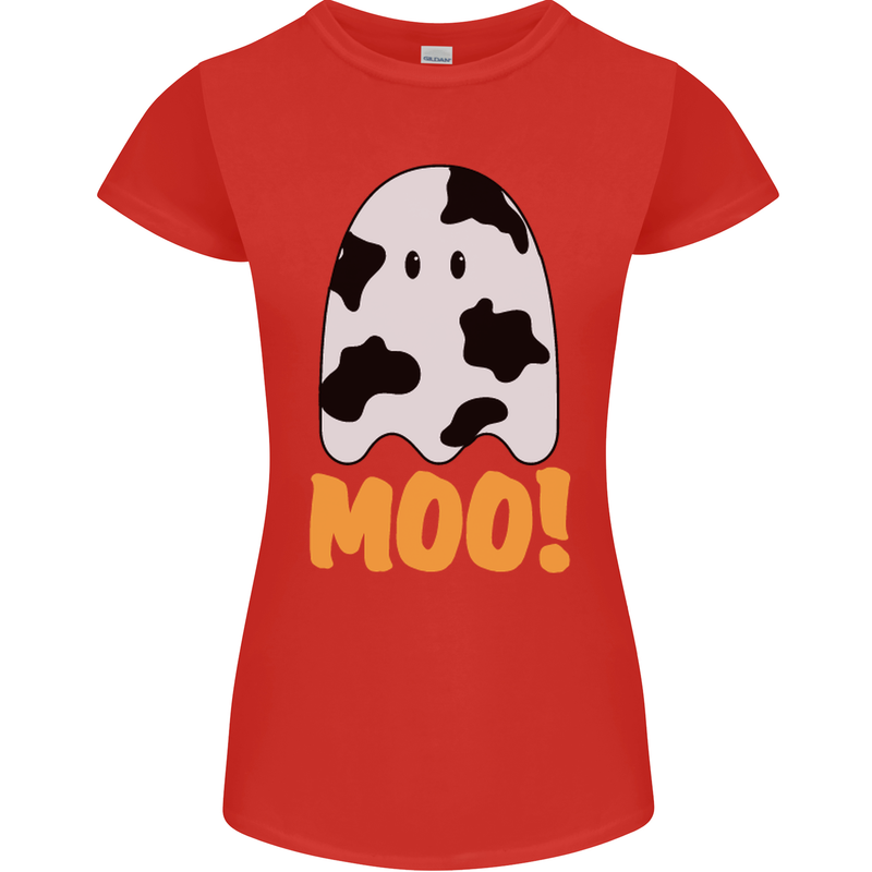 Moo Funny Cow Ghost Halloween Spooky Womens Petite Cut T-Shirt Red