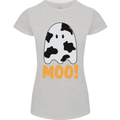 Moo Funny Cow Ghost Halloween Spooky Womens Petite Cut T-Shirt Sports Grey
