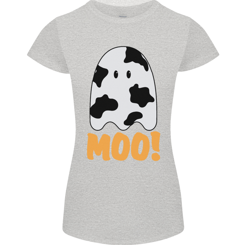 Moo Funny Cow Ghost Halloween Spooky Womens Petite Cut T-Shirt Sports Grey