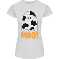 Moo Funny Cow Ghost Halloween Spooky Womens Petite Cut T-Shirt White
