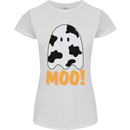 Moo Funny Cow Ghost Halloween Spooky Womens Petite Cut T-Shirt White