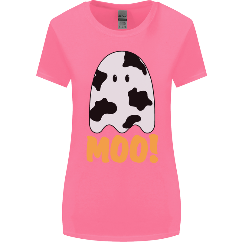 Moo Funny Cow Ghost Halloween Spooky Womens Wider Cut T-Shirt Azalea