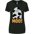 Moo Funny Cow Ghost Halloween Spooky Womens Wider Cut T-Shirt Black
