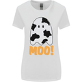 Moo Funny Cow Ghost Halloween Spooky Womens Wider Cut T-Shirt White