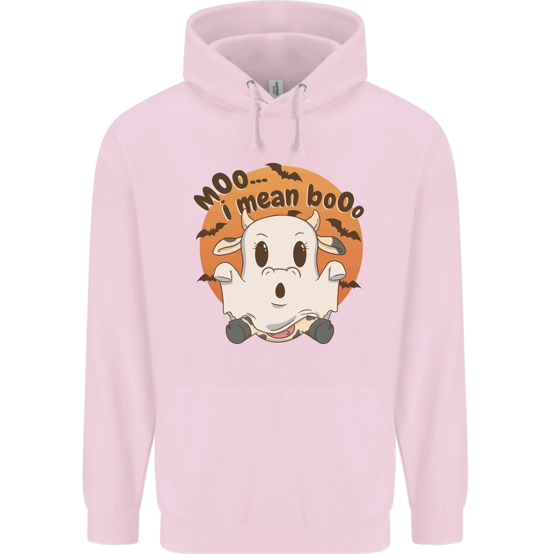 Moo I Mean Boo Funny Cow Halloween Childrens Kids Hoodie Light Pink