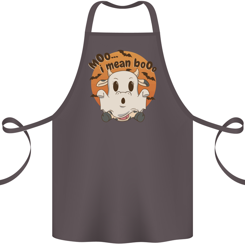 Moo I Mean Boo Funny Cow Halloween Cotton Apron 100% Organic Dark Grey