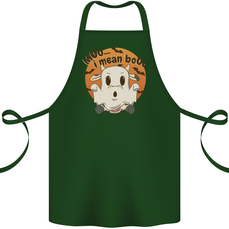 Moo I Mean Boo Funny Cow Halloween Cotton Apron 100% Organic Forest Green