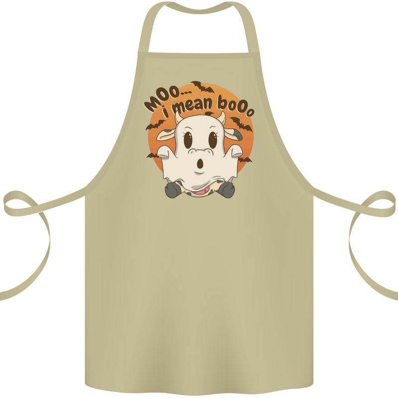 Moo I Mean Boo Funny Cow Halloween Cotton Apron 100% Organic Khaki
