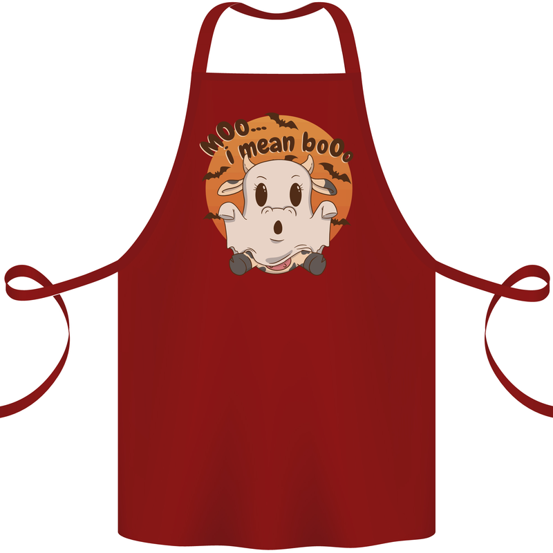 Moo I Mean Boo Funny Cow Halloween Cotton Apron 100% Organic Maroon