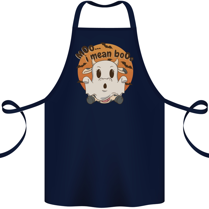 Moo I Mean Boo Funny Cow Halloween Cotton Apron 100% Organic Navy Blue
