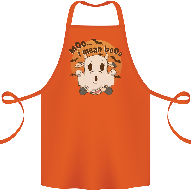 Moo I Mean Boo Funny Cow Halloween Cotton Apron 100% Organic Orange