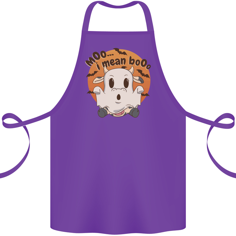 Moo I Mean Boo Funny Cow Halloween Cotton Apron 100% Organic Purple