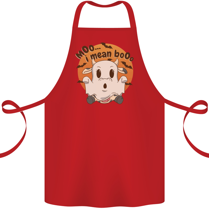 Moo I Mean Boo Funny Cow Halloween Cotton Apron 100% Organic Red