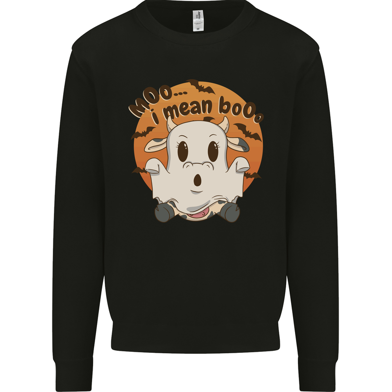 Moo I Mean Boo Funny Cow Halloween Kids Sweatshirt Jumper Black