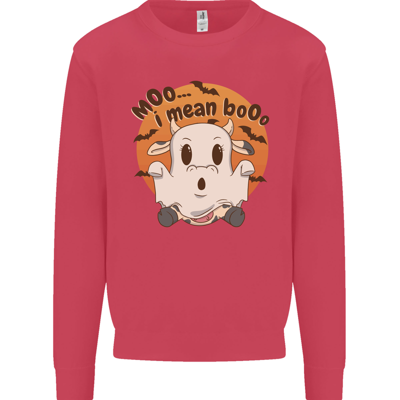 Moo I Mean Boo Funny Cow Halloween Kids Sweatshirt Jumper Heliconia