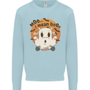 Moo I Mean Boo Funny Cow Halloween Kids Sweatshirt Jumper Light Blue