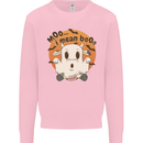 Moo I Mean Boo Funny Cow Halloween Kids Sweatshirt Jumper Light Pink