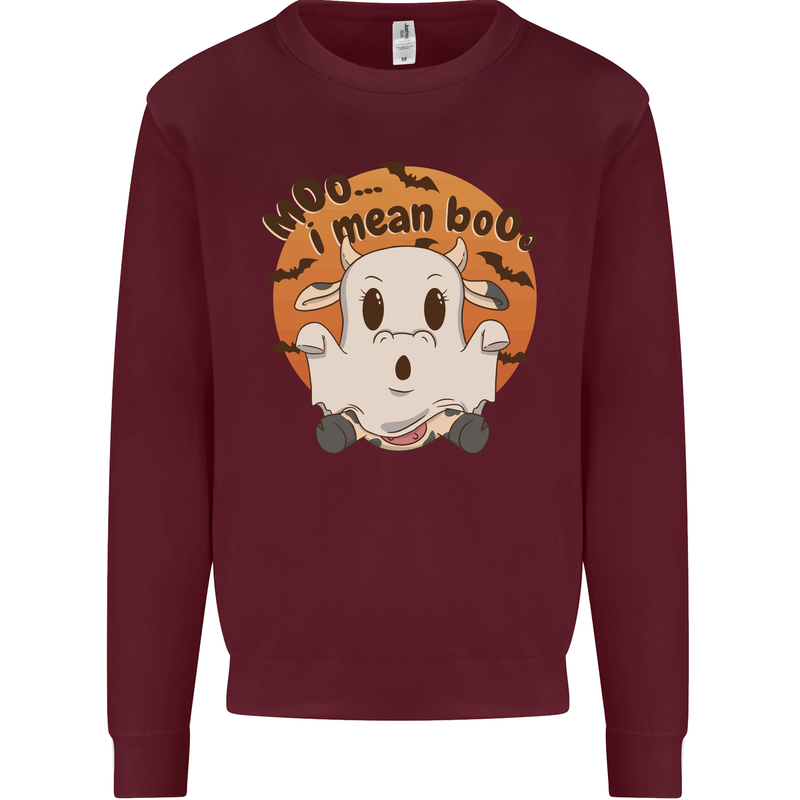 Moo I Mean Boo Funny Cow Halloween Kids Sweatshirt Jumper Maroon