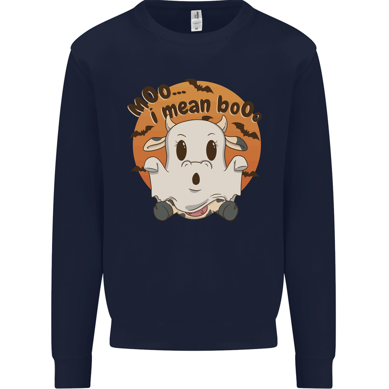 Moo I Mean Boo Funny Cow Halloween Kids Sweatshirt Jumper Navy Blue