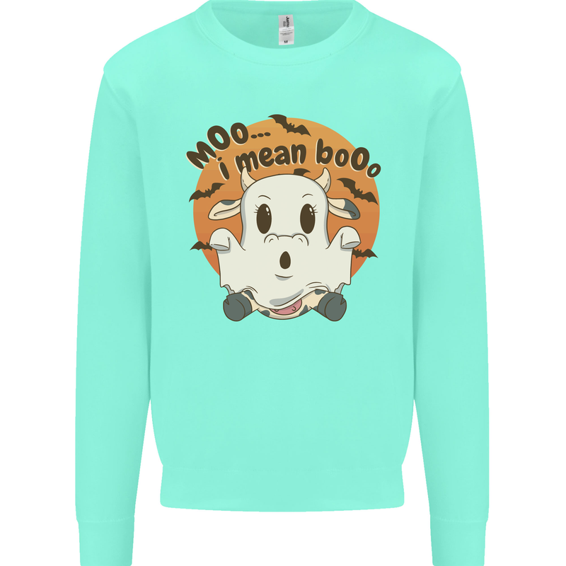 Moo I Mean Boo Funny Cow Halloween Kids Sweatshirt Jumper Peppermint