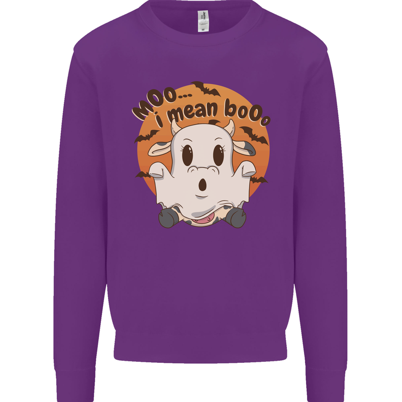 Moo I Mean Boo Funny Cow Halloween Kids Sweatshirt Jumper Purple