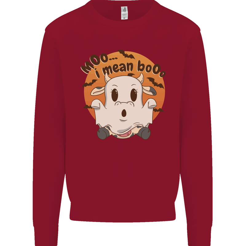 Moo I Mean Boo Funny Cow Halloween Kids Sweatshirt Jumper Red