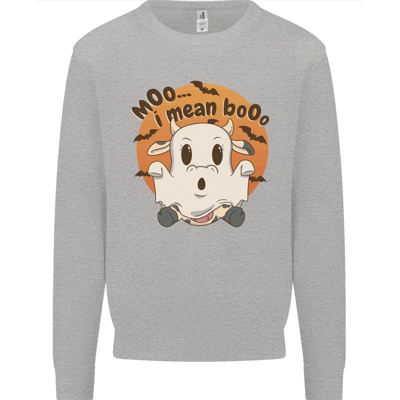 Moo I Mean Boo Funny Cow Halloween Kids Sweatshirt Jumper Sports Grey