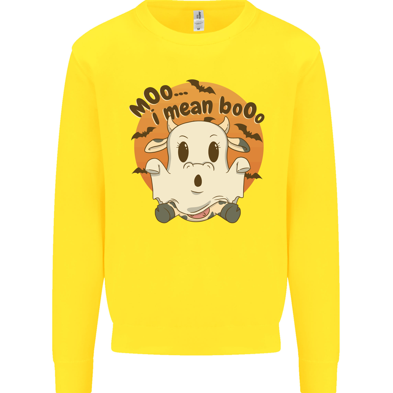 Moo I Mean Boo Funny Cow Halloween Kids Sweatshirt Jumper Yellow