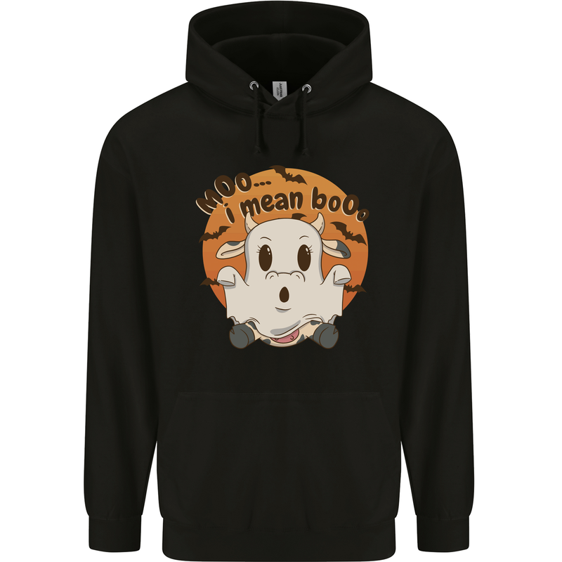 Moo I Mean Boo Funny Cow Halloween Mens 80% Cotton Hoodie Black