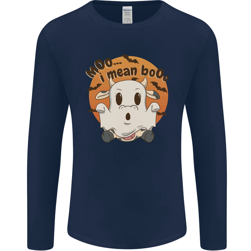 Moo I Mean Boo Funny Cow Halloween Mens Long Sleeve T-Shirt Navy Blue