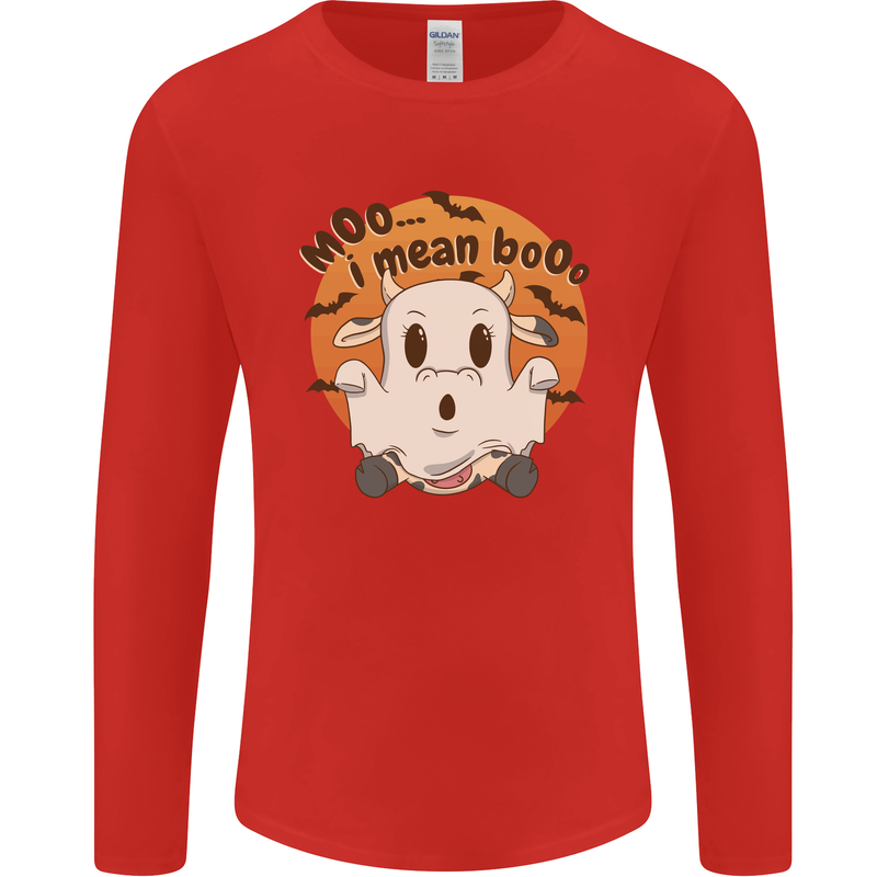 Moo I Mean Boo Funny Cow Halloween Mens Long Sleeve T-Shirt Red