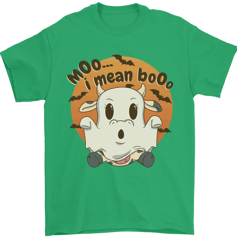 Moo I Mean Boo Funny Cow Halloween Mens T-Shirt 100% Cotton Irish Green
