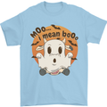 Moo I Mean Boo Funny Cow Halloween Mens T-Shirt 100% Cotton Light Blue