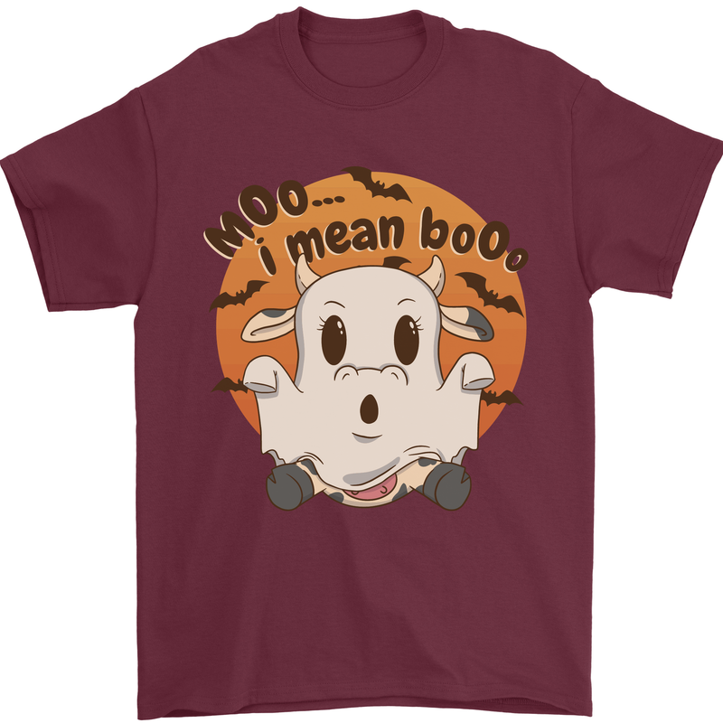 Moo I Mean Boo Funny Cow Halloween Mens T-Shirt 100% Cotton Maroon