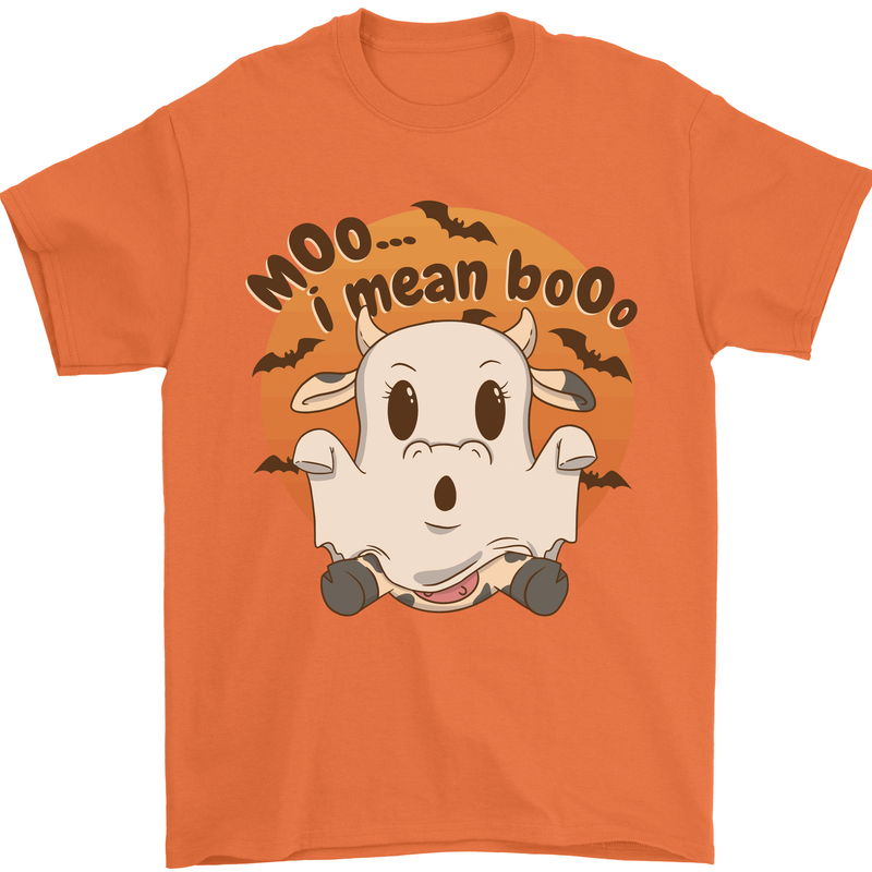 Moo I Mean Boo Funny Cow Halloween Mens T-Shirt 100% Cotton Orange