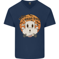 Moo I Mean Boo Funny Cow Halloween Mens V-Neck Cotton T-Shirt Navy Blue