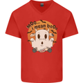 Moo I Mean Boo Funny Cow Halloween Mens V-Neck Cotton T-Shirt Red