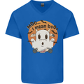 Moo I Mean Boo Funny Cow Halloween Mens V-Neck Cotton T-Shirt Royal Blue
