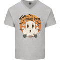 Moo I Mean Boo Funny Cow Halloween Mens V-Neck Cotton T-Shirt Sports Grey