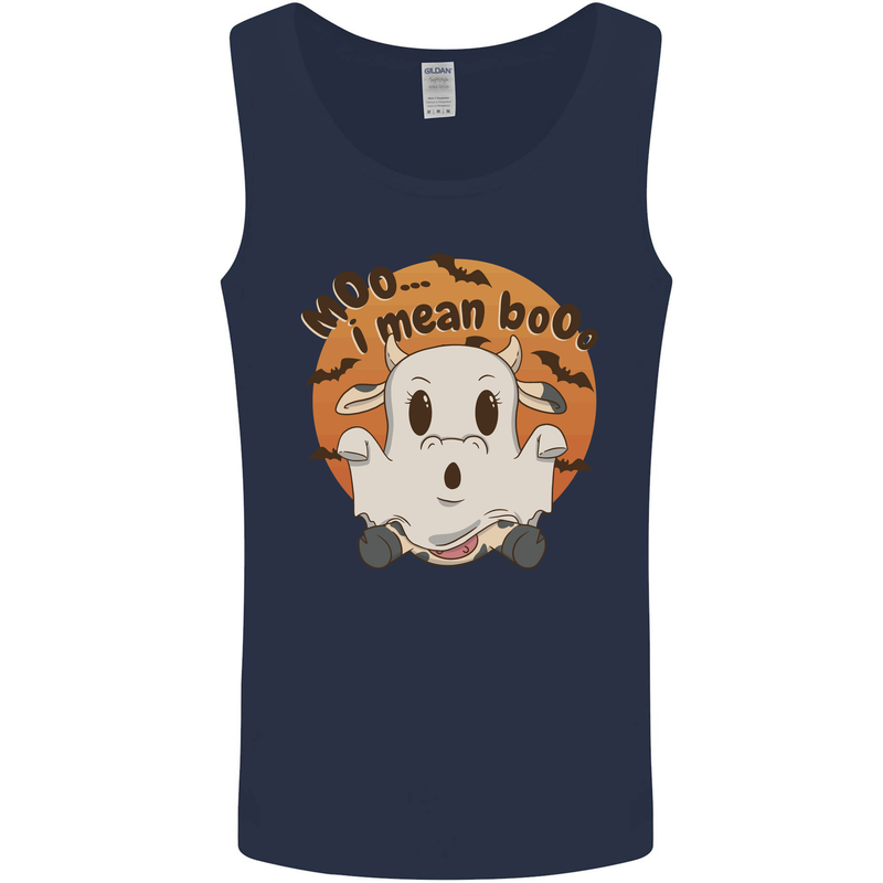 Moo I Mean Boo Funny Cow Halloween Mens Vest Tank Top Navy Blue