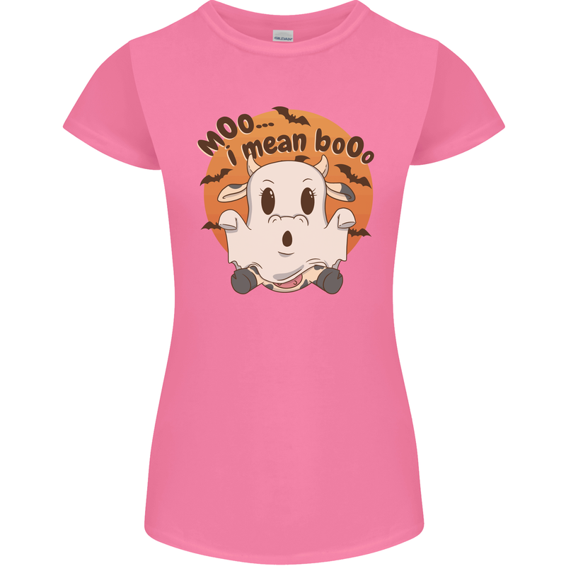 Moo I Mean Boo Funny Cow Halloween Womens Petite Cut T-Shirt Azalea