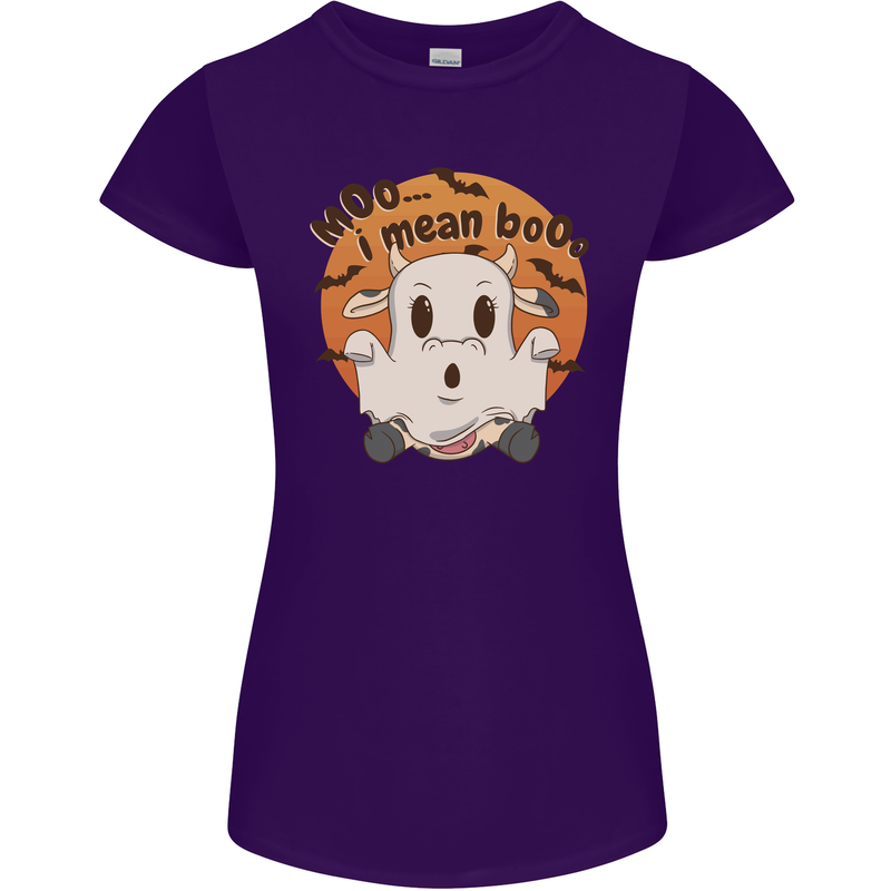 Moo I Mean Boo Funny Cow Halloween Womens Petite Cut T-Shirt Purple