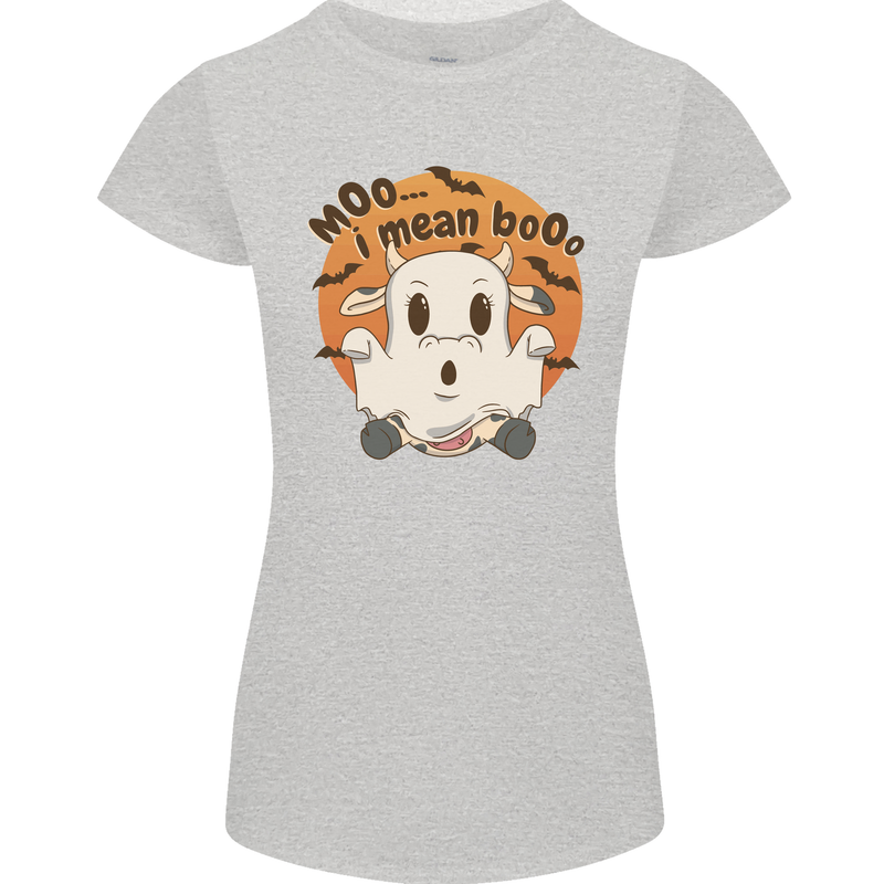 Moo I Mean Boo Funny Cow Halloween Womens Petite Cut T-Shirt Sports Grey