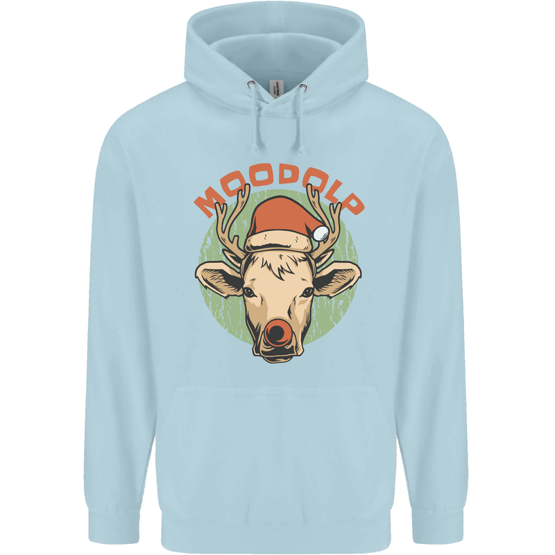 Moodolf Funny Rudolf Christmas Cow Childrens Kids Hoodie Light Blue