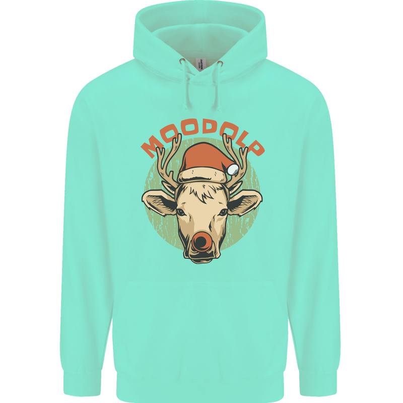 Moodolf Funny Rudolf Christmas Cow Childrens Kids Hoodie Peppermint