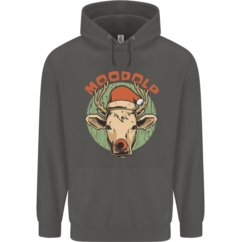 Moodolf Funny Rudolf Christmas Cow Childrens Kids Hoodie Storm Grey